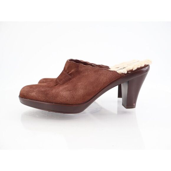 UGG Mules Women's Size 7 Brown Suede Shearling Lined Slip On Heels Clogs - Picture 4 of 12